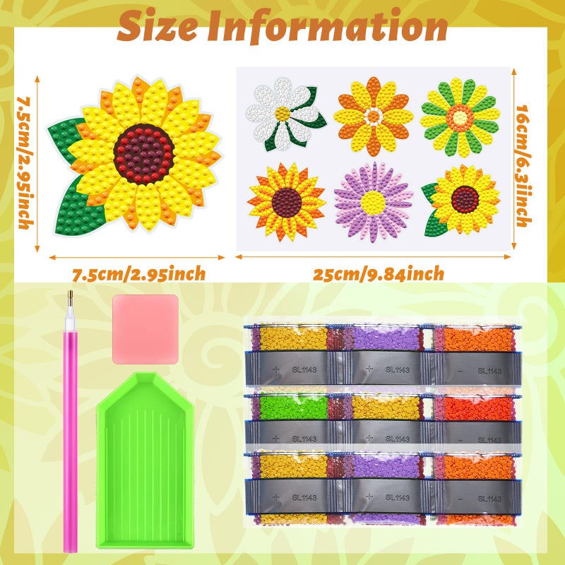 Saillong 36 Pcs Daisy Diamond Painting Sticker 5d DIY Diamond Sticker Sunflower Painting Creative Decals Resin Flower Rhinestone Gem Art Kits for Refrigerator Home Crafts Adults Summer Gift Decor - Image 4