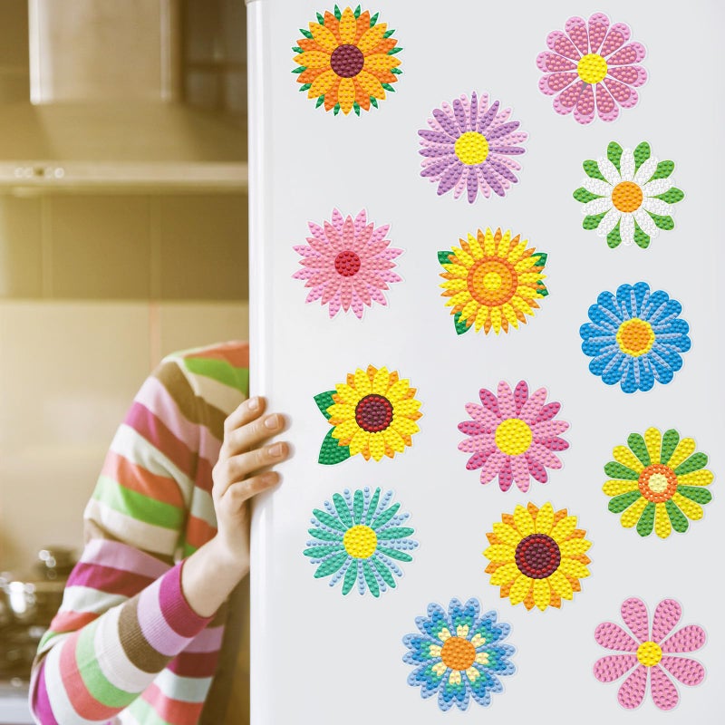Saillong 36 Pcs Daisy Diamond Painting Sticker 5d DIY Diamond Sticker Sunflower Painting Creative Decals Resin Flower Rhinestone Gem Art Kits for Refrigerator Home Crafts Adults Summer Gift Decor - Image 3