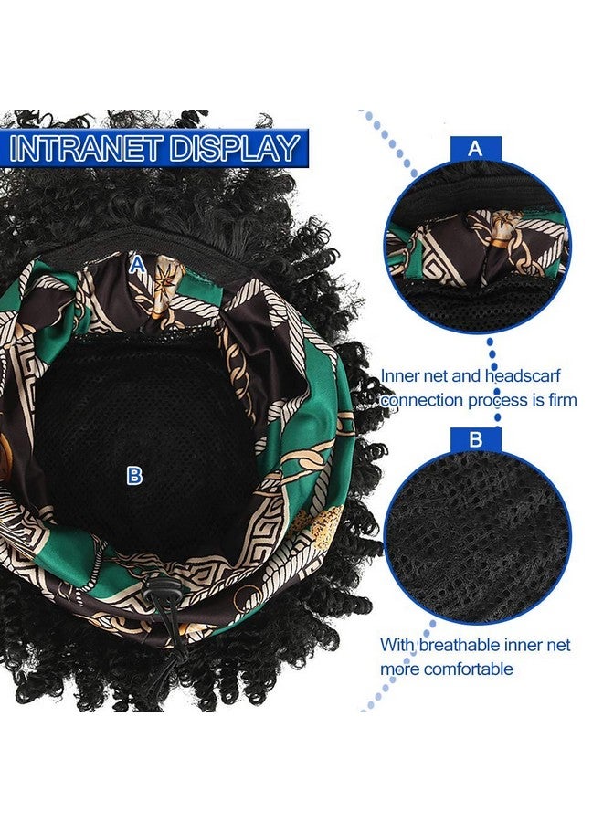 Aisaide Curly Wigs For Black Women Short Afro Kinky Curly Headbands For Wigscurly Synthetic Black Wig With Bangs Wrap Wig With Headband Attached Scarf Wig Turban Drawstring Afro High Puff Head Wrap  - Image 5