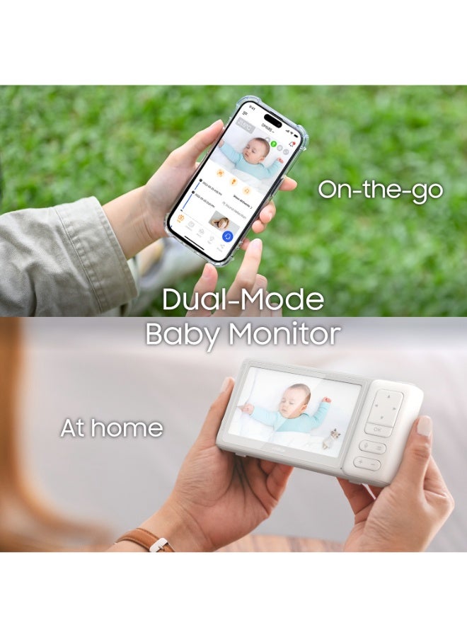 Chillax تكنولوجيا الأبوة الحائزة على جوائز | جهاز مراقبة الأطفال ChillaxBaby 5" مع كاميرا قابلة لإعادة الشحن بدقة 1080p FHD، وضع مزدوج، عرض مرن 360°، تحكم عبر Wi-Fi وتطبيق، مدى طويل، رؤية ليلية وتحدث ثنائي الاتجاه - Image 5