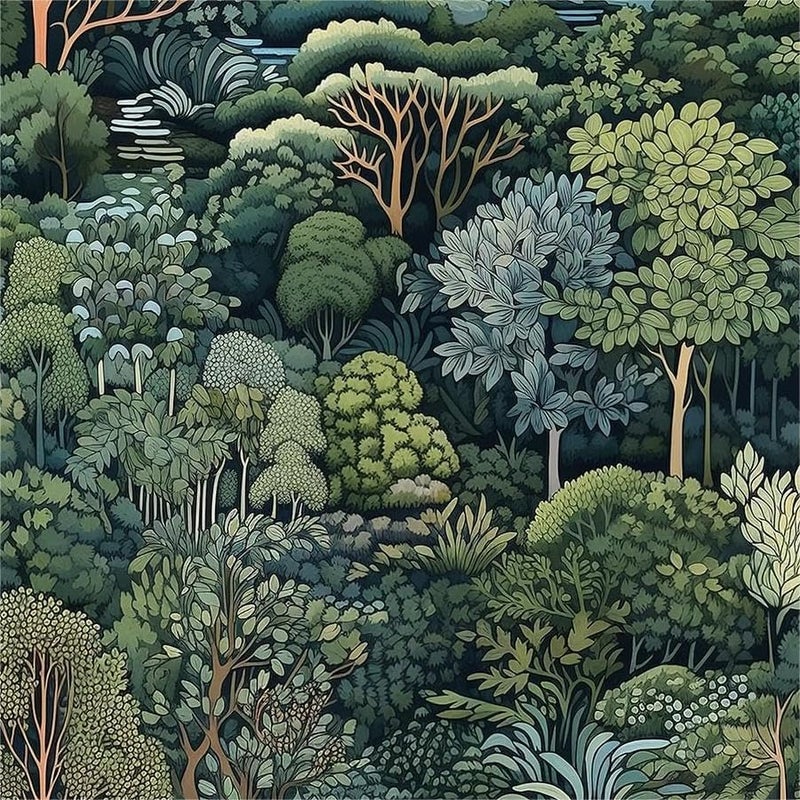 MuralPeel Green Forest Summer Trees River Landscape Peel and Stick Wallpaper Vintage Easy Peel Off Contact Paper Self Adhesive Removable Stick on Wall Paper for Kitchen Cabinet Renter Friendly - Image 1