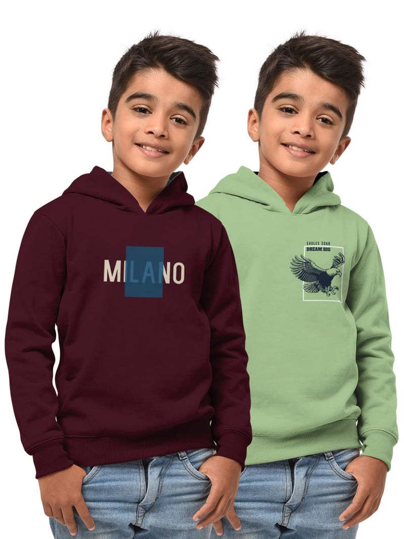 HELLCAT Boy's Cotton Blend Regular Fit Fulsleeve Hooded Sweatshirt with Rib - Combo Pack of 2 - Burgundy/Light Green_9-10 Years - Image 1