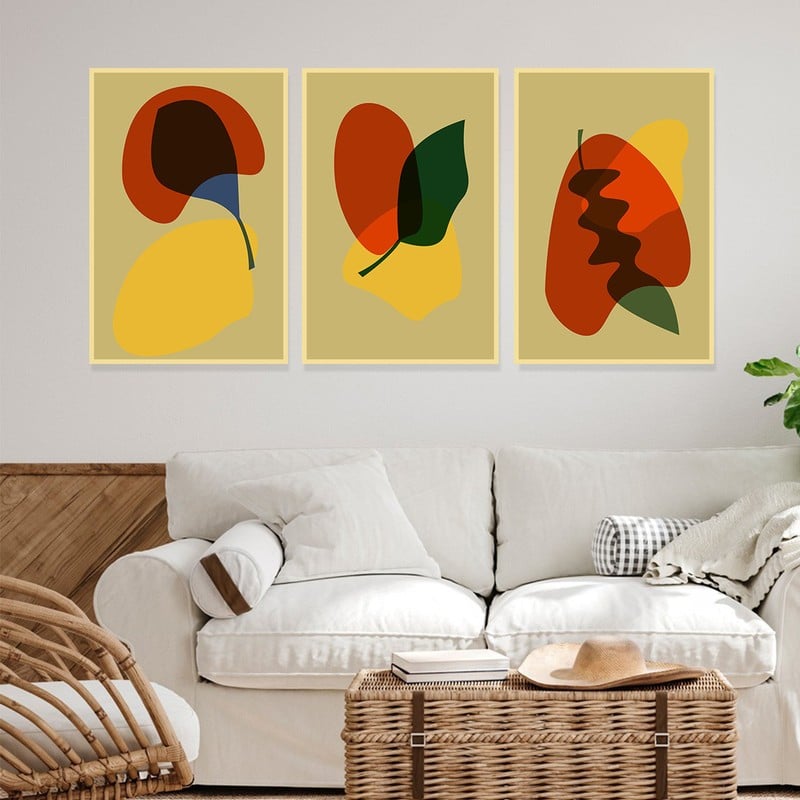 ماركتنا ثلاث لوحات قماشية بتصميم الفن البوهيمي مع برواز مجوف مقاس (90×40) ثلاث قطع - Image 1