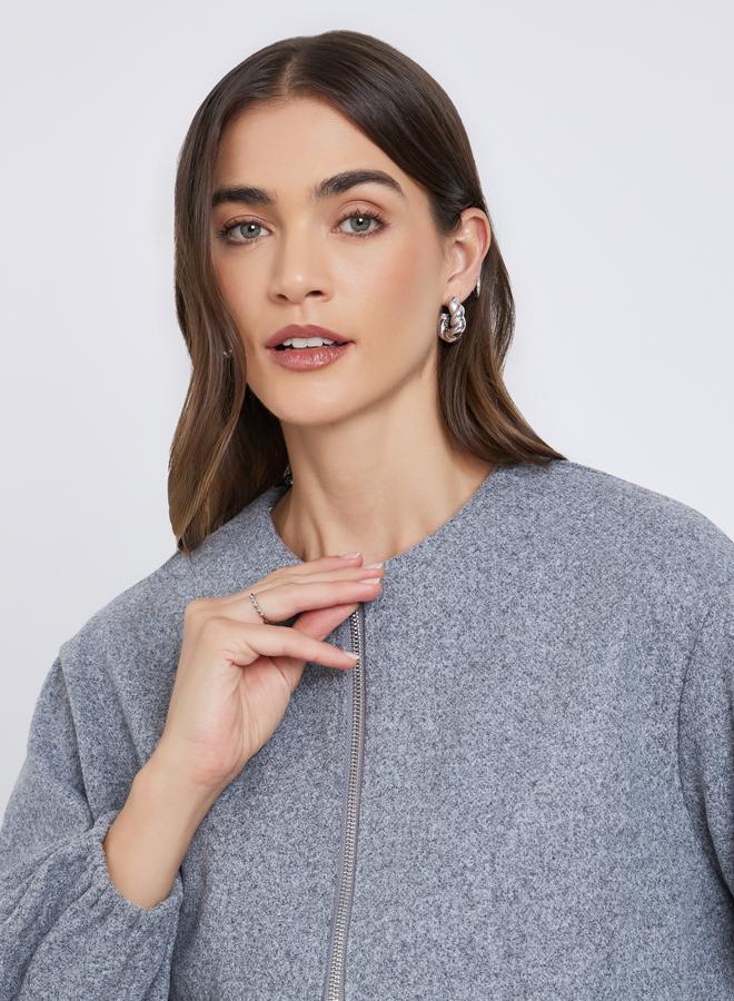 Styli Women Grey Boxy Fit Bomber Jacket - Image 3