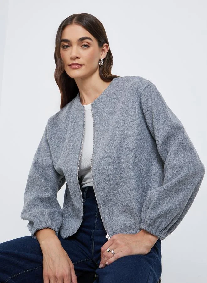Styli Styli Women Grey Boxy Fit Bomber Jacket