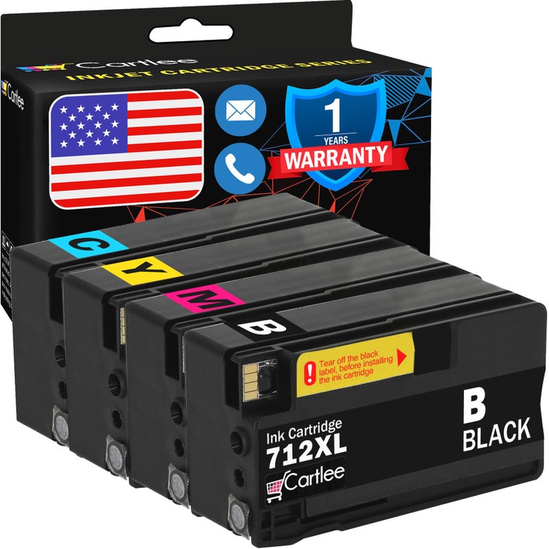 Cartlee Compatible Ink Cartridges Replacement for HP 712 712XL Ink Cartridges for HP for DesignJet T210 T230 T250 T630 T650 Studio Plotter Printers 1 Black 1 Cyan 1 Magenta 1 Yellow