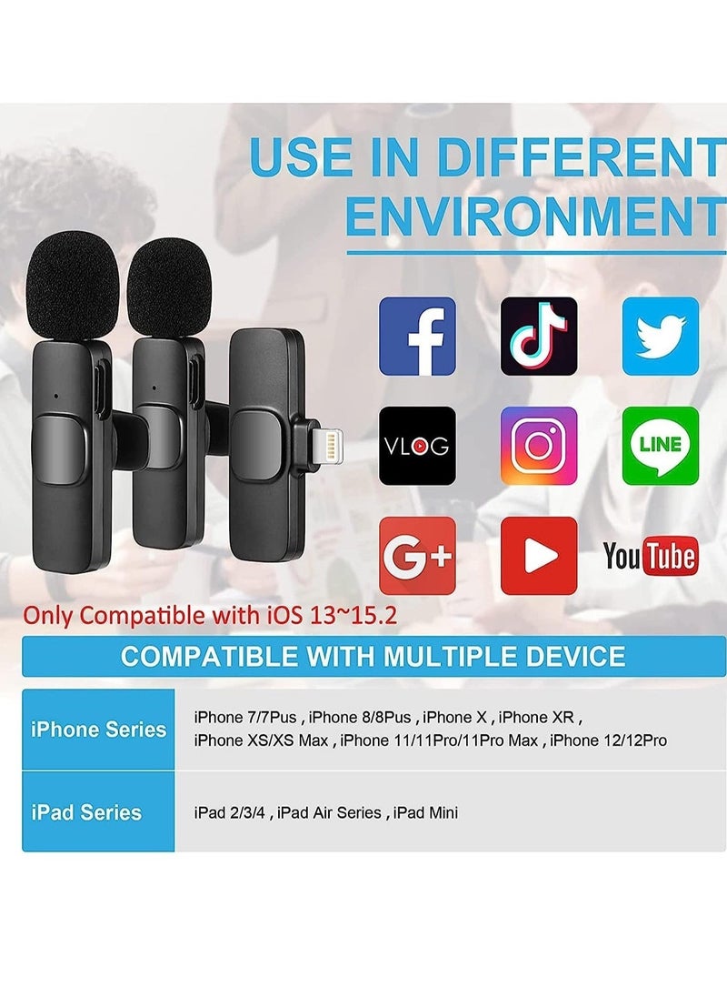 JAJEEK Wireless Microphone for iPhone iPad, Plug-Play Wireless Lavalier Mic with 2 Microphone for Phone Video Recording, Interview, Vlog, Auto Sync and Noise Reduction - Image 2