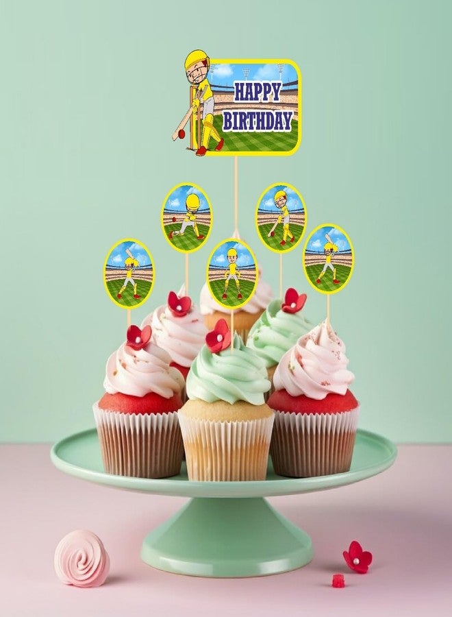 Untumble Cricket Theme Cake Topper & Cupcake Toppers Set - Birthday Party Decoration for Cricket Lovers & Kids (Pack of 25) - Image 1