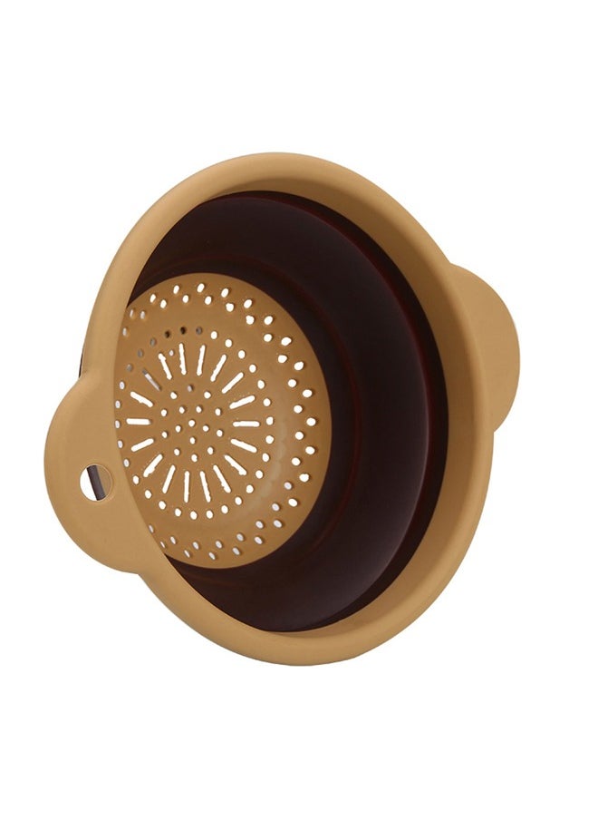 AL SANIDI Foldable Silicone strainer, Rice, Vegetables and fruits strainer, Brown*Beige, Size 16.5 Cm  - Image 4