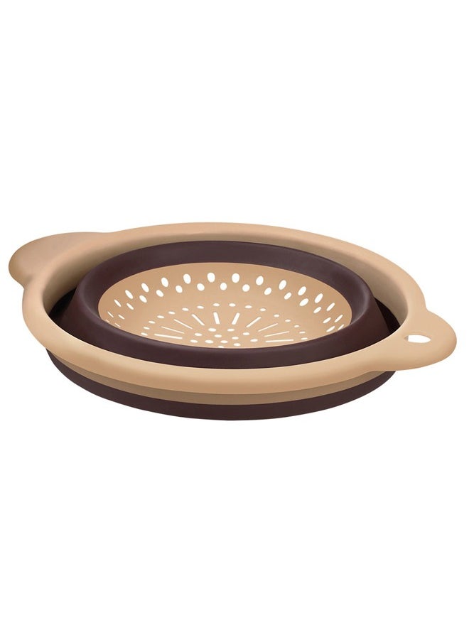 AL SANIDI Foldable Silicone strainer, Rice, Vegetables and fruits strainer, Brown*Beige, Size 16.5 Cm  - Image 2