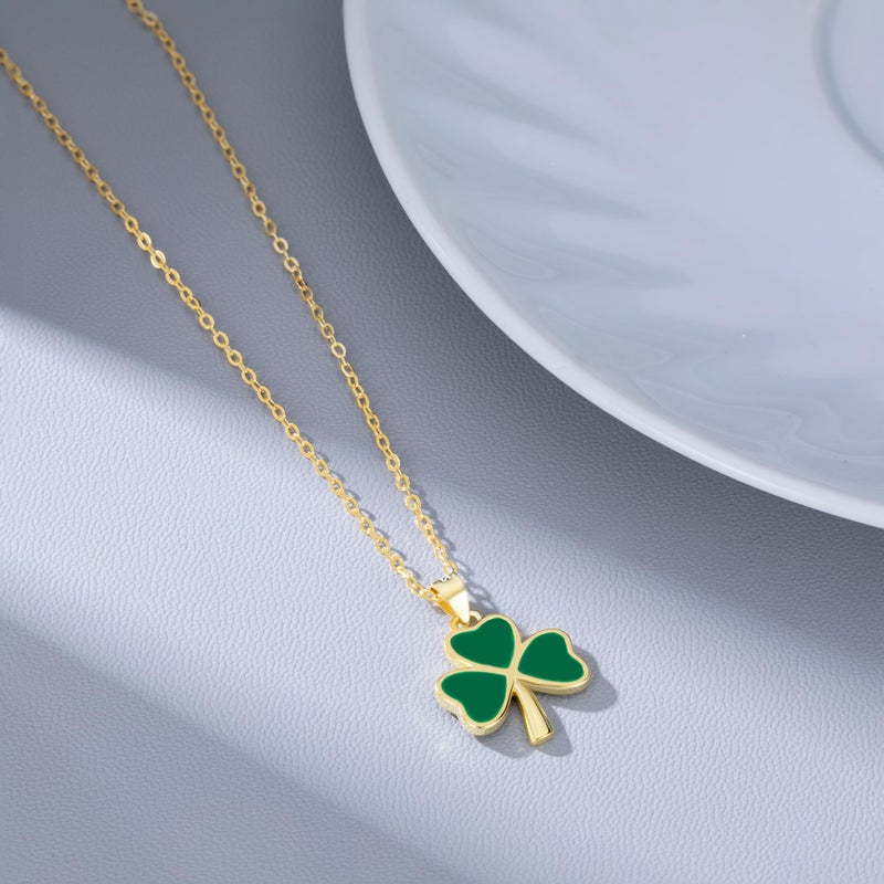 Reffeer Solid 925 Sterling Silver Green Clover Pendant Necklace for Women Teens Shamrock Necklace Chain Green St Patricks Day Necklace (B-Yellow) - Image 5