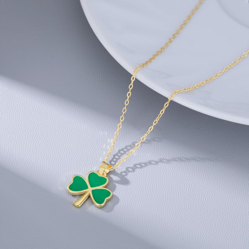 Reffeer Solid 925 Sterling Silver Green Clover Pendant Necklace for Women Teens Shamrock Necklace Chain Green St Patricks Day Necklace (B-Yellow) - Image 4