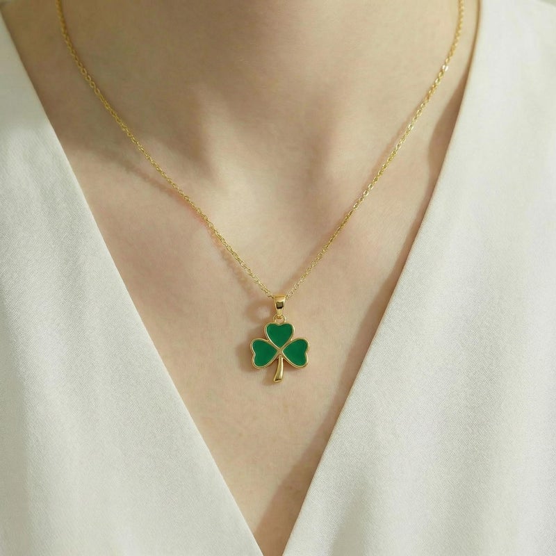 Reffeer Solid 925 Sterling Silver Green Clover Pendant Necklace for Women Teens Shamrock Necklace Chain Green St Patricks Day Necklace (B-Yellow) - Image 2