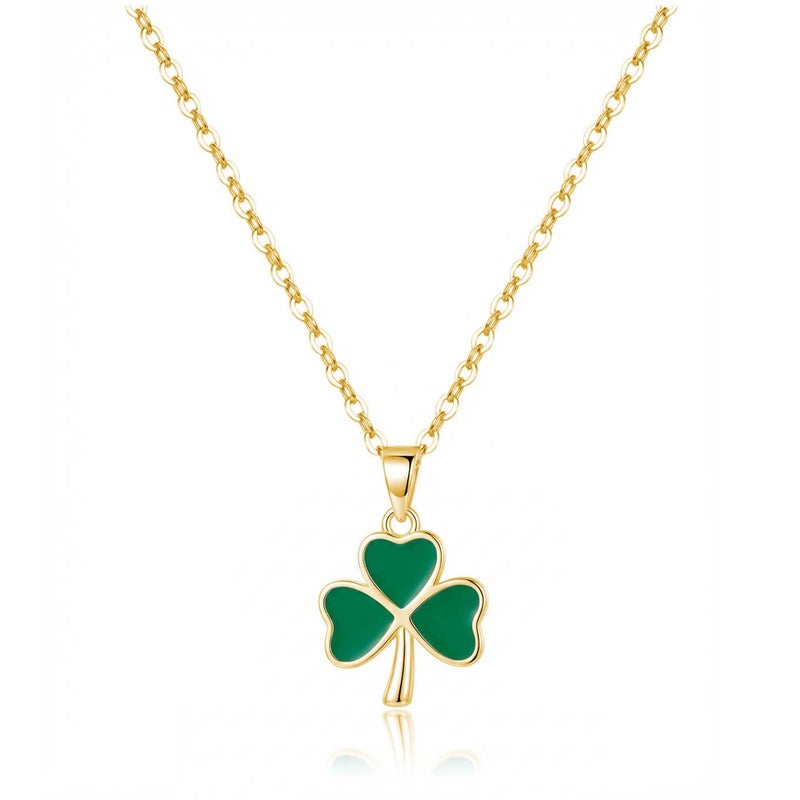Reffeer Solid 925 Sterling Silver Green Clover Pendant Necklace for Women Teens Shamrock Necklace Chain Green St Patricks Day Necklace (B-Yellow) - Image 1