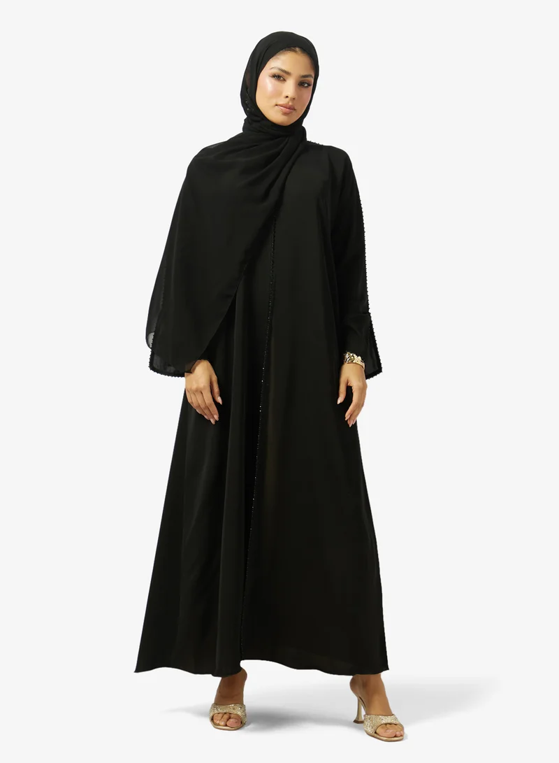 هيا كلوزيت عباية مفتوحة مطرزة بنقوش الزهور بياقة مستديرة