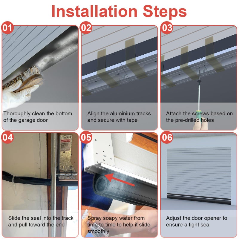 JOBON Garage Door Seals Bottom Rubber - Jobon 16.5 Ft Heavy-Duty Garage Door Weather Stripping Bottom Seal with Pre-drilled Aluminum Track Retainer Kit, Easy Installation for Home & Commercial - Image 5
