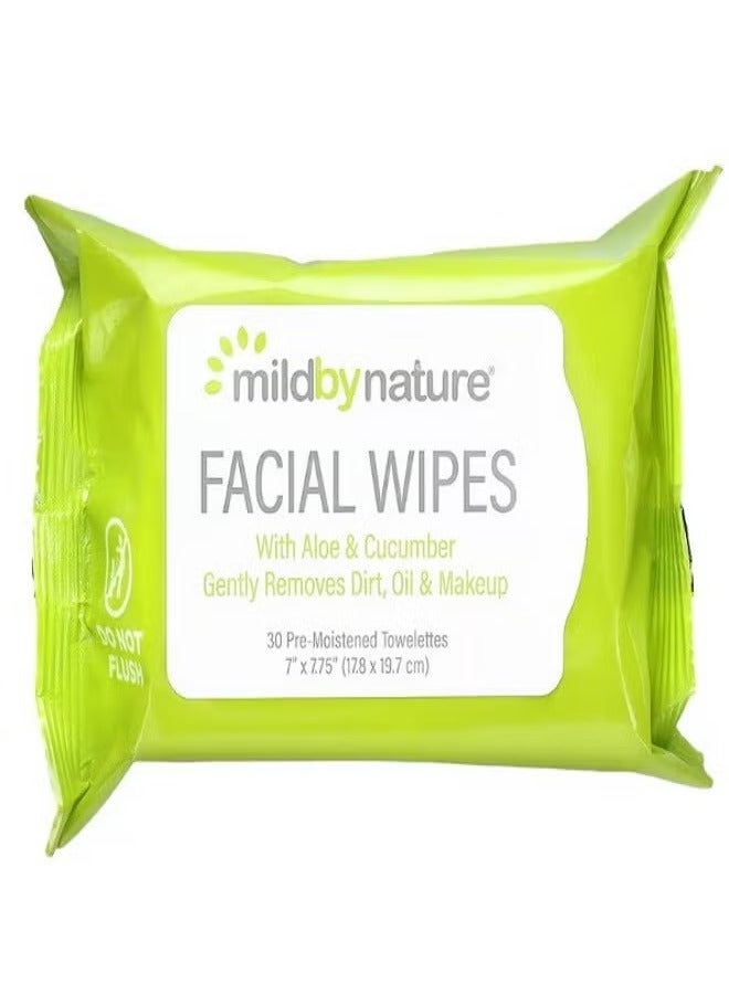 Mild By Nature, Aloe & Cucumber Facial Wipes, Biodegradable, 30 Pre-Moistened Towelettes - Image 1