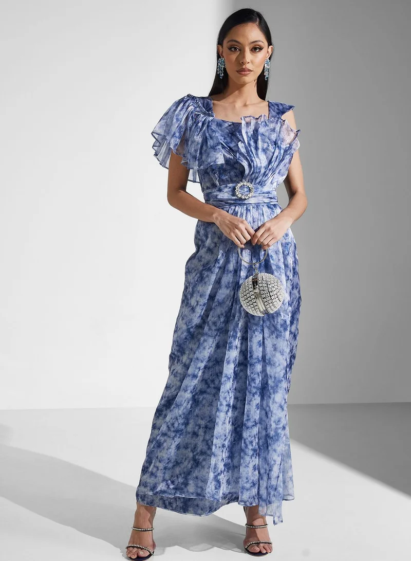 Amri Ruffled Blue Maxi Dress