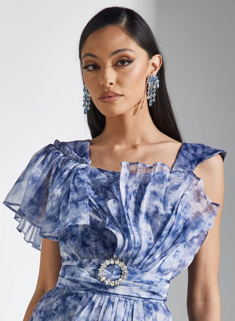 Amri Ruffled Blue Maxi Dress