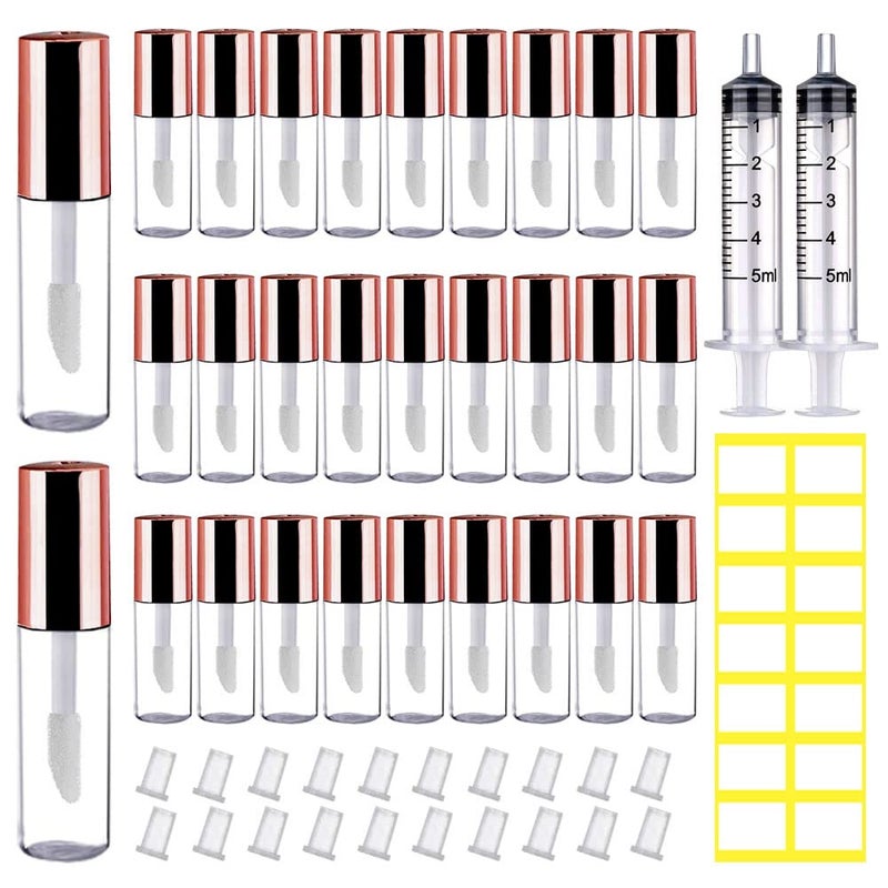AMORIX 50PCS Mini Lip Gloss Tubes with Wand 1.2ml Empty Lip Gloss Containers Refillable Travel Lip Balm Bottles for Samples with 5ml Syringes DIY Lip Gloss Base + Tag Labels (Rose Gold) - Image 1