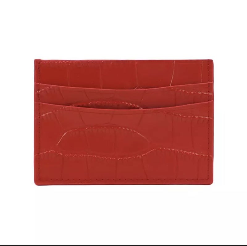 Hot-selling good texture crocodile print real cowhide ID card bag card cover card protective cover ultra-thin delicate coin purse for men and women Red 