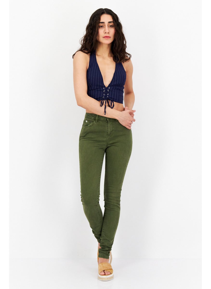 EDC Women Skinny Fit Solid Non Stretchable 32 Length Jeans, Olive  - Image 2