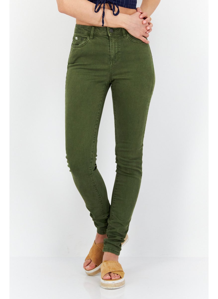 EDC Women Skinny Fit Solid Non Stretchable 32 Length Jeans, Olive  - Image 1