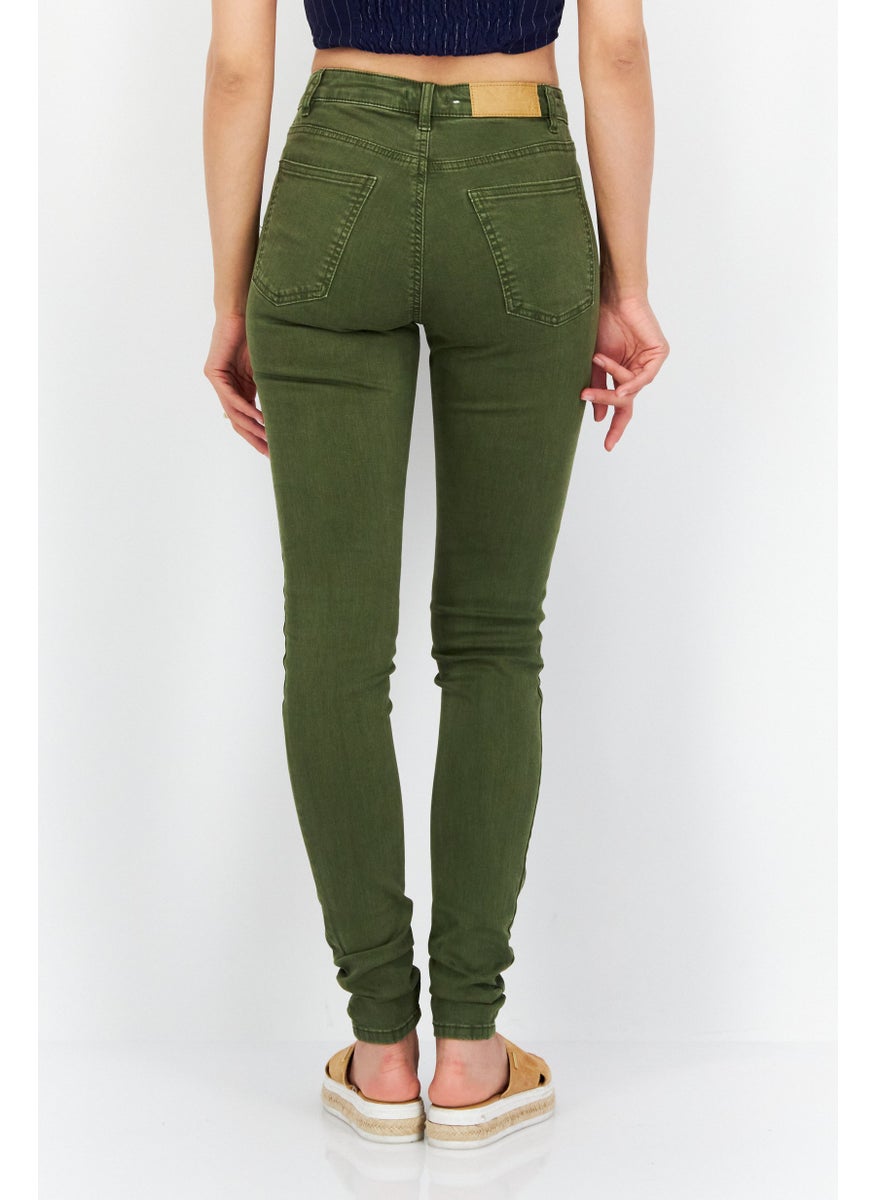 EDC Women Skinny Fit Solid Non Stretchable 32 Length Jeans, Olive  - Image 3