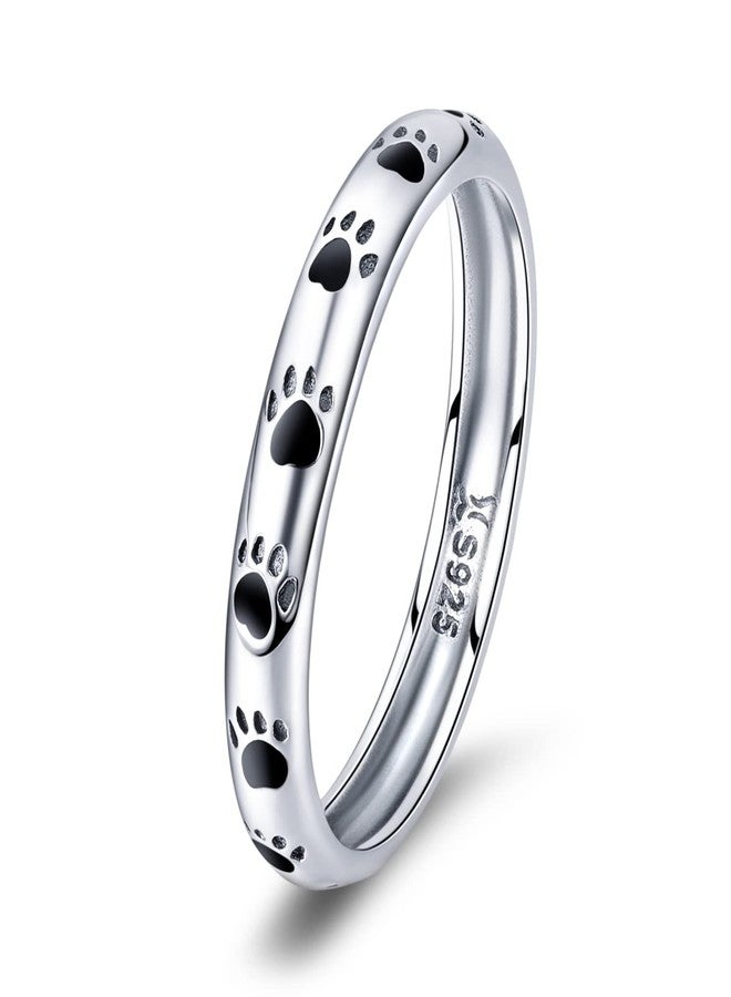 BISAER S925 Sterling Silver Puppy Dog Cat Paw Ring, Pet Print Enamel Ring for Women Size 7 - Image 1