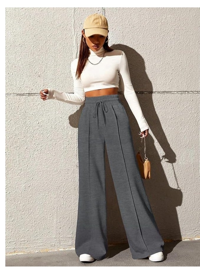 Nona fashion Women's high-waisted sports pants with ties and wide legs with pockets, loose casual yoga pants.  - Image 2
