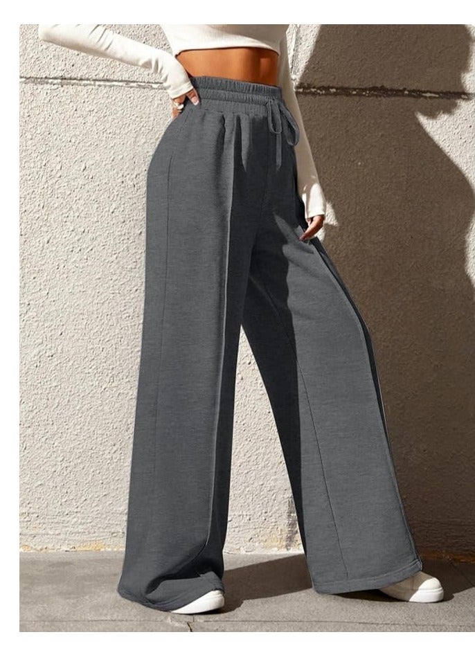 Nona fashion Women's high-waisted sports pants with ties and wide legs with pockets, loose casual yoga pants.  - Image 4