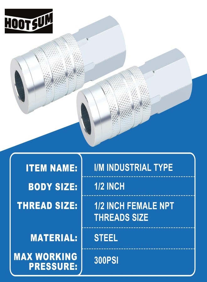 HOOTSUM 5PCS 1/2’’ Air Hose Fittings Kit, 2PC I/M Industrial Type Coupler with 1/2’’ FNPT, 2PCS Male Thread Air Plug and 1PC Female Plug - Image 2