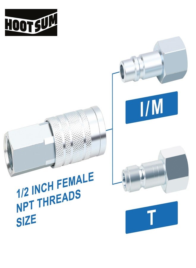HOOTSUM 5PCS 1/2’’ Air Hose Fittings Kit, 2PC I/M Industrial Type Coupler with 1/2’’ FNPT, 2PCS Male Thread Air Plug and 1PC Female Plug - Image 4