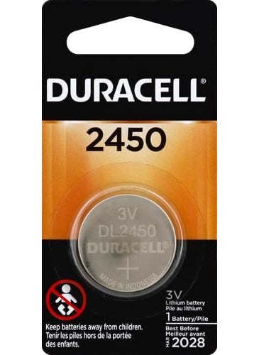 DURACELL 2450 3V Lithium Battery 1 Count Pack Lithium Coin Battery for Medical and Fitness Devices Watches and More CR Lithium 3 Volt Cell Pack of 2