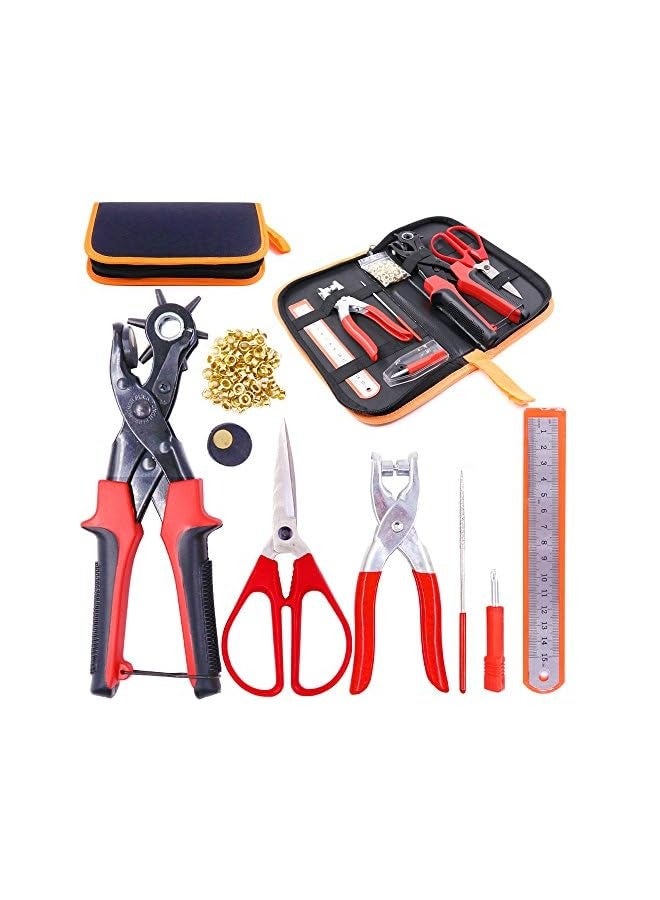 PROMASS Heavy Duty Adjustable Metal Hole Punch Pliers Revolving Leather Belt Hole Punch with Eyelet Pliers Tool Kit for Belt, Watch Bands, Saddle, Shoes, Crafts  - Image 1