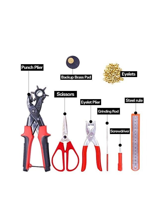 PROMASS Heavy Duty Adjustable Metal Hole Punch Pliers Revolving Leather Belt Hole Punch with Eyelet Pliers Tool Kit for Belt, Watch Bands, Saddle, Shoes, Crafts  - Image 2