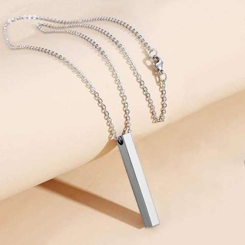 Peora Silver Plated Fancy 3D Cuboid Vertical Bar/Stick Pendant with Chain Fashion Jewellery Gift for Men & Boys - Image 3