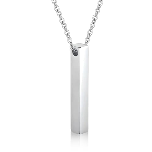 Peora Silver Plated Fancy 3D Cuboid Vertical Bar/Stick Pendant with Chain Fashion Jewellery Gift for Men & Boys - Image 1