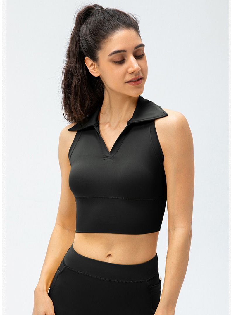 Loquat lapel high waist skinny running fitness yoga sports vest - Image 1