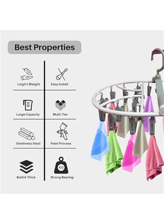 HOOKOR Foldable Drying Laundry Hanger with clips, Drying Rack with 32 clips Each, Laundry Clips and Drip Drying Hangers for Socks, Underwear, Towel, Scarfs And Bras - Image 5