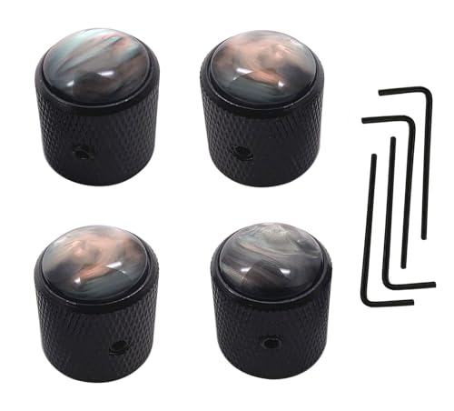 TUOREN 4Pcs Pearl Top Guitar Dome Knob Volume Tone Control Knobs with Allen Keys for Electric Guitar or Precision Bass Black - Image 1