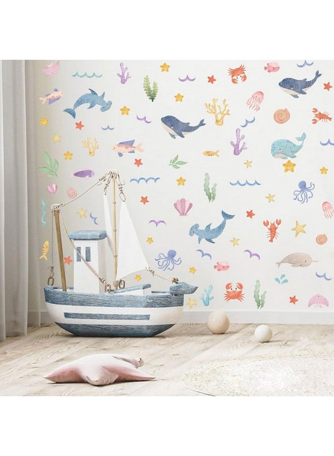 YIMEHDAN Watercolor Ocean Wall Decals, Whales Dolphins Seaweed Fish Vinyl Wall Stickers, Removable Cartoon Under The Sea Animal Artwork for Baby Bedroom Playroom Bathroom Decor - Image 4