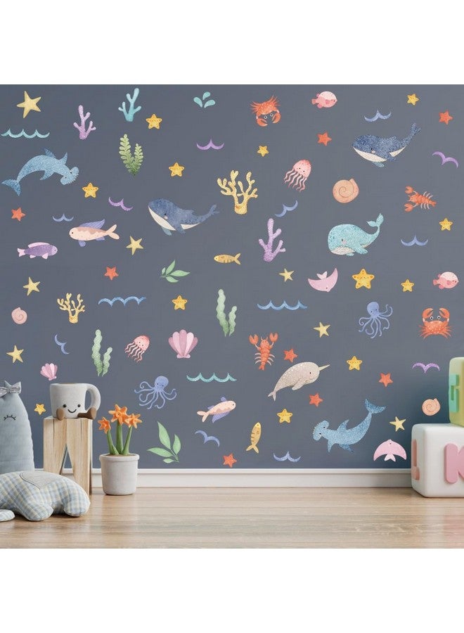 YIMEHDAN Watercolor Ocean Wall Decals, Whales Dolphins Seaweed Fish Vinyl Wall Stickers, Removable Cartoon Under The Sea Animal Artwork for Baby Bedroom Playroom Bathroom Decor - Image 3