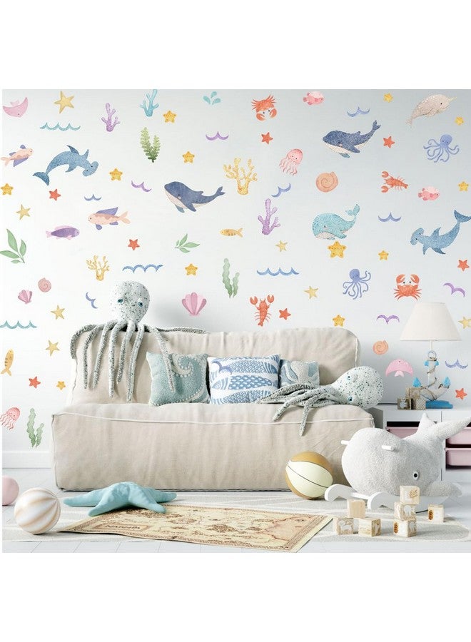 YIMEHDAN Watercolor Ocean Wall Decals, Whales Dolphins Seaweed Fish Vinyl Wall Stickers, Removable Cartoon Under The Sea Animal Artwork for Baby Bedroom Playroom Bathroom Decor - Image 2