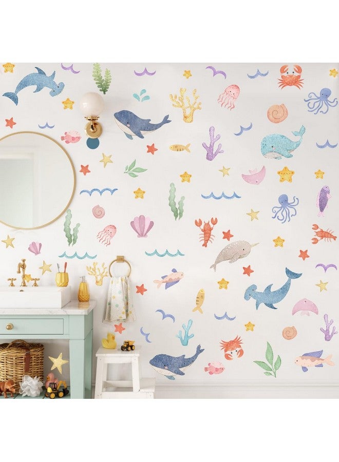 YIMEHDAN Watercolor Ocean Wall Decals, Whales Dolphins Seaweed Fish Vinyl Wall Stickers, Removable Cartoon Under The Sea Animal Artwork for Baby Bedroom Playroom Bathroom Decor - Image 5