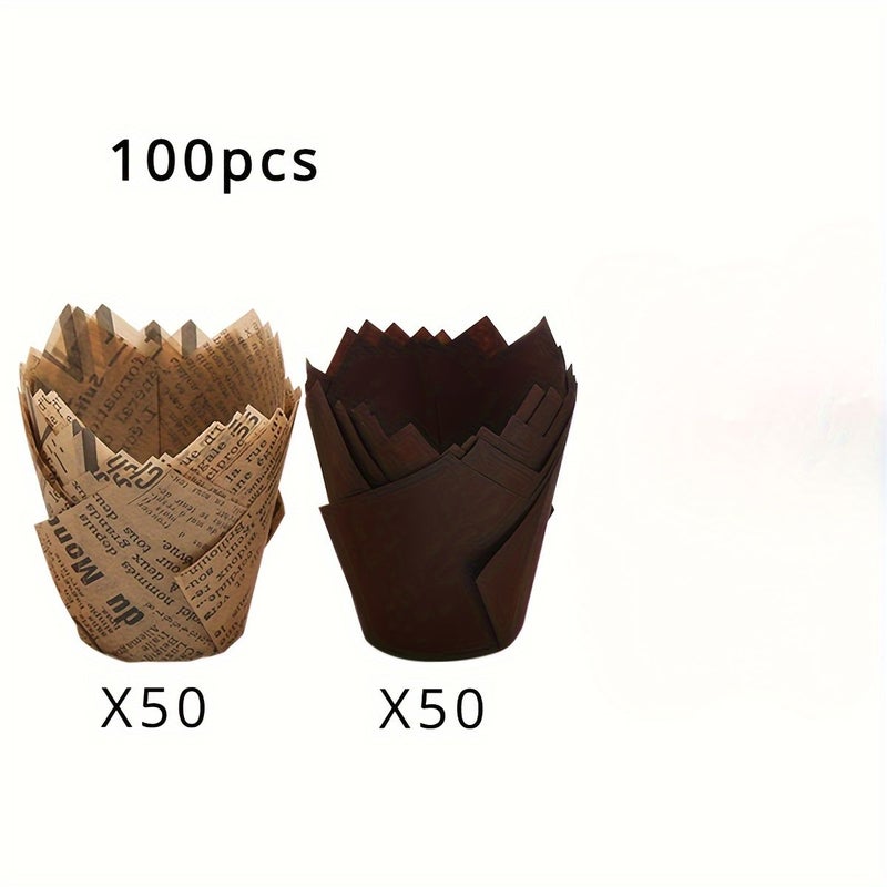 100 قطعة ورق كب كيك توليب مقاوم للدهون، أكواب خبز لحفلات الزفاف وأعياد الميلاد - Image 1