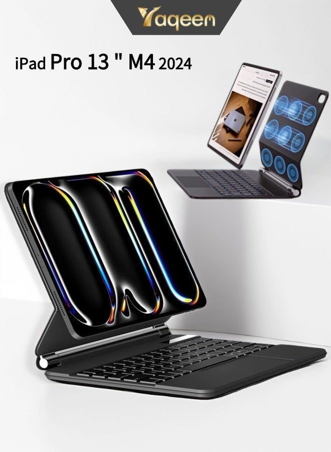 Yaqeen iPad Keyboard Case For iPad Pro M4 13-Inch 2024 (7th Generation A2898 A2899 A2900),  Magic Keyboard For iPad Pro 13 Inch M4, Wireless Keyboard With Magic Stand, Flip-Top Smart Wake-Up/Screen Of