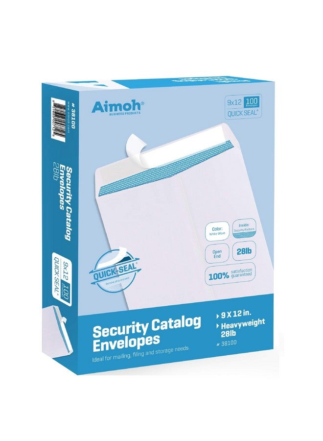 Aimoh 100 9 X 12 Self Seal Security White Catalog Envelopes 28Lb Security Tinted Ultra Strong Quickseal 9X12 Inch (38100) - Image 1