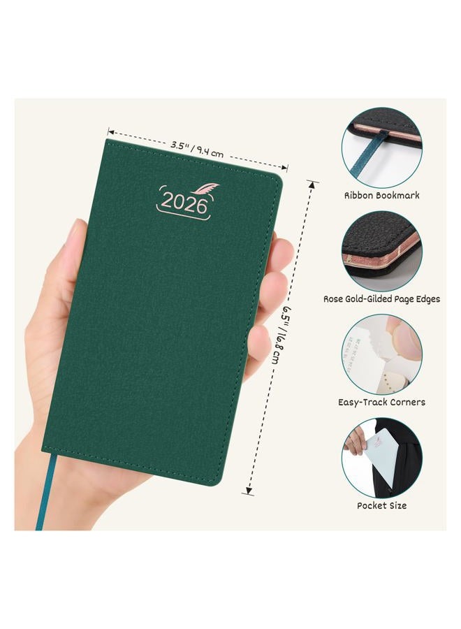 BEZEND Pocket Monthly Planner 2026 for Purse (3.5" x 6.5") 14-Months Super Thin Calendar Book (Dec 25 - Jan 27), Slim Palm Size with Gilded Paper Edge & PU Leather Softcover in Evergreen - Image 2