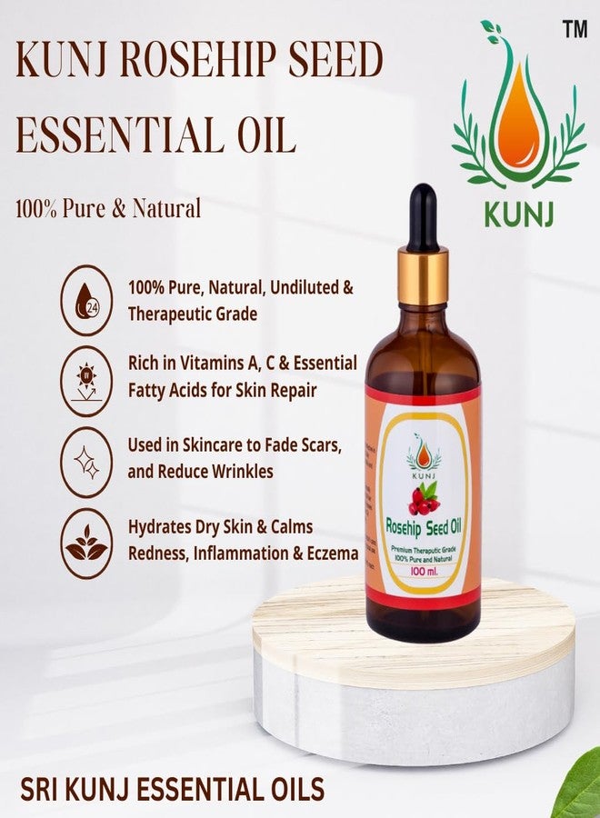 KUNJ Rosehip Seed Oil (Rosa rubiginosa) 100ML - 100% Pure & Natural, Cold Pressed, Undiluted - Therapeutic Grade Oil for Skin Care, Hydration, Anti-Aging & Radiance - Image 2